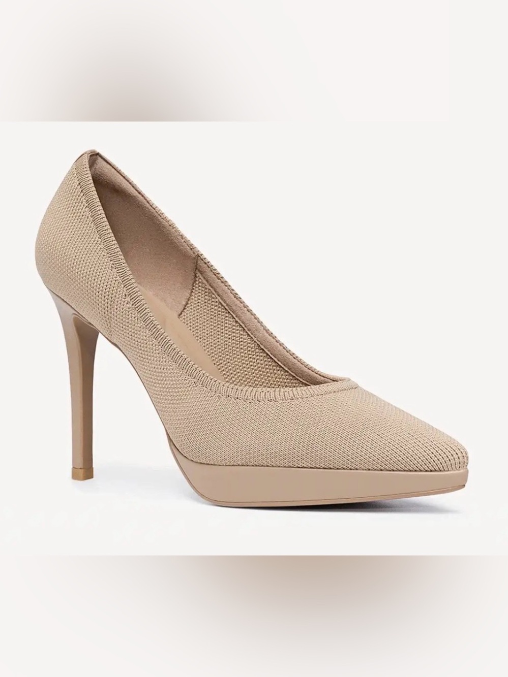 Pointed Knit Platform Pump in Beige